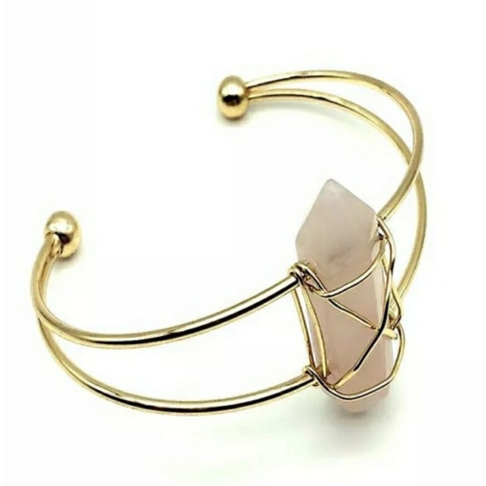 Elegant Natural Pink Stone Bangle Bracelet - Picture 2 of 6